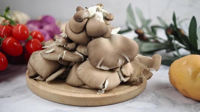 Cooking with mushrooms and fresh produce in the kitchen