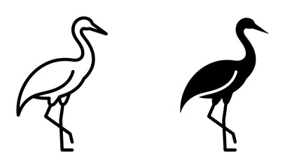 Fototapeta premium Elegant Crane Icons, Vector Silhouette and Outline, Symbolizing Grace and Nature, Minimalist Bird Graphics for Wildlife and Zen Themes