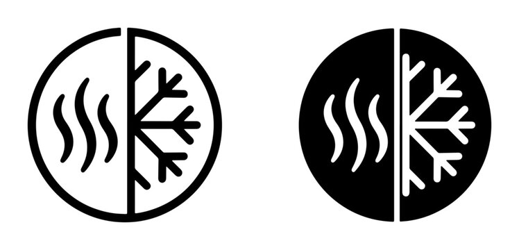 Hot and Cold Temperature Icons, Heat and Freeze Symbols, Climate Control Graphics, Air Conditioning and Heating Indicators, Vector Set