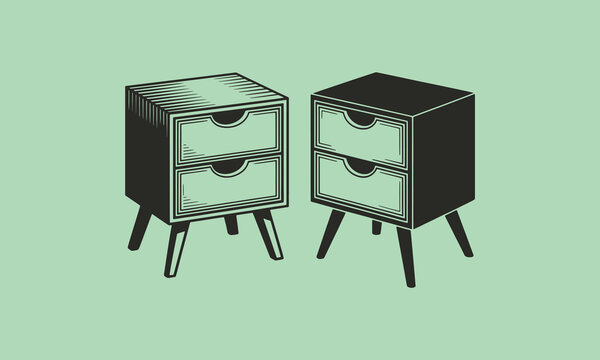 Two mid-century modern bedside cabinets with splayed legs