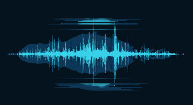 Abstract blue digital sound wave equalizer graphic on a dark background