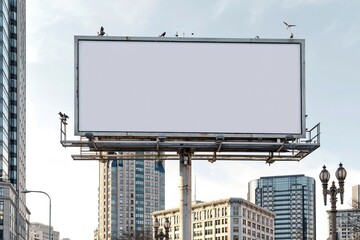 Obraz premium Blank large billboard sign in a modern city street, perfect for advertising and marketing mockups