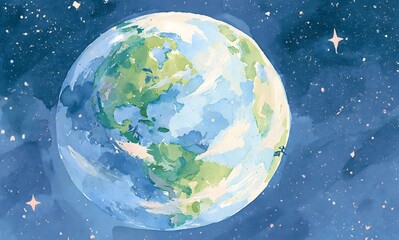 Fototapeta premium earth in space, watercolor style