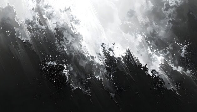 A dark, abstract scene with jagged shapes and white highlights