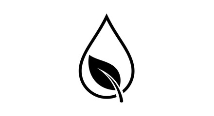 Fototapeta premium Water drop, leaf icon, eco symbol, black vector, minimalist design