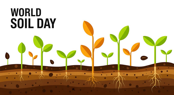 World soil day pixel art with growing green plant sprouts