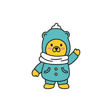 Cute cartoon bear in winter clothes.