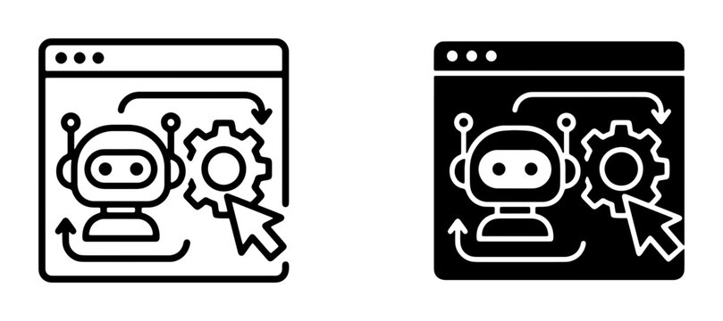 AI Robot Automation Icons, Chatbot Interface Workflow, Machine Learning Process, Digital Assistant Setup, Technology Automation Icons