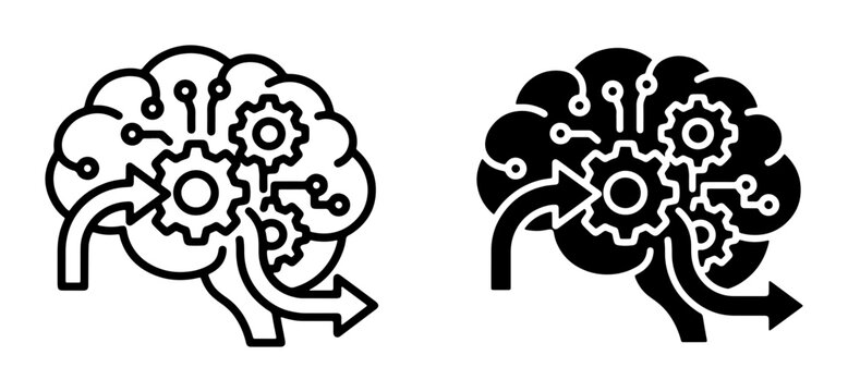 Brain Gears Icon Set, Cognitive Processing Vector Graphics, Artificial Intelligence Concept Art, Machine Learning Symbols, Neural Network Illustration