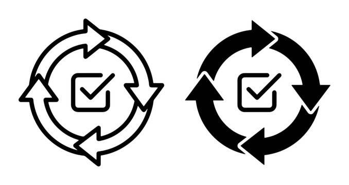 Circular Arrows Process Icons, Workflow Checklist Symbols, Continuous Improvement Cycle Graphics, Vector Elements