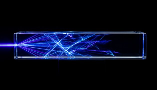 Transparent glass bar with internal electric blue and purple laser refraction misso tech
