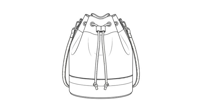 drawstring bag, leather tote, minimalist handbag, vector illustration