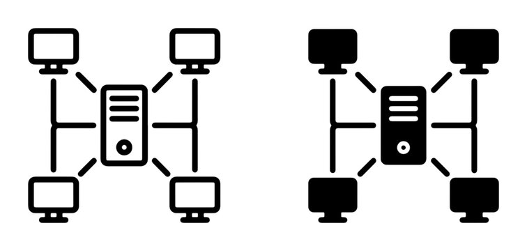 Computer Network Icons, Server and Clients Connection Diagram, Data Exchange System, Technology Infrastructure, Digital Communication