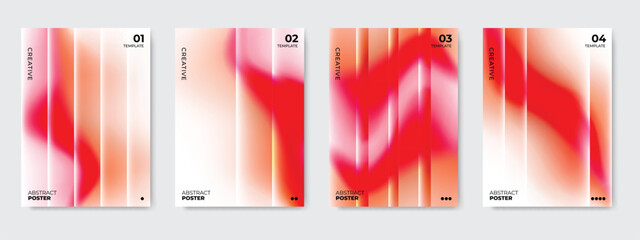 Abstract Ripple Glass Poster Template Set, Vector Fluted Glass Effect Background with Holographic Gradient Colors for Cover Design. © Trivic