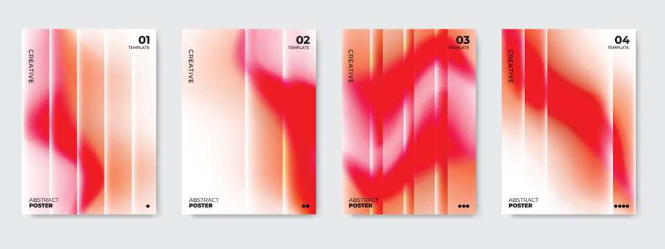 Abstract Ripple Glass Poster Template Set, Vector Fluted Glass Effect Background with Holographic Gradient Colors for Cover Design.