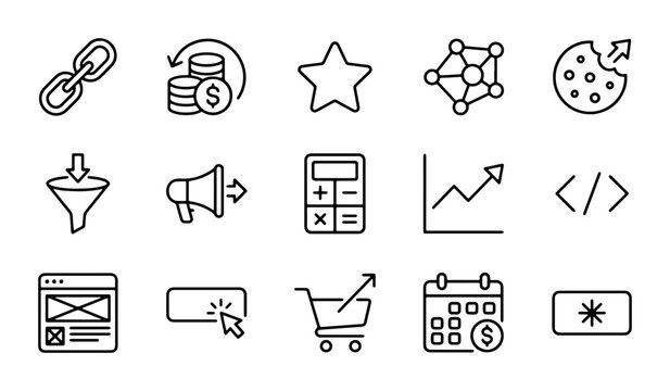 Digital Marketing Icons Set, SEO Analytics, E-commerce, Web Design, Business Growth