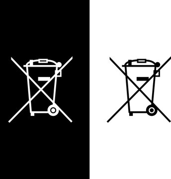 WEEE Crossed Bin Electronic Waste Disposal Symbol Black and White Vector Icon Set