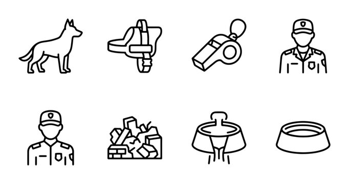 Police Dog Icons, K9 Unit Symbols, Security Officer Graphics, Canine Patrol Vector Set