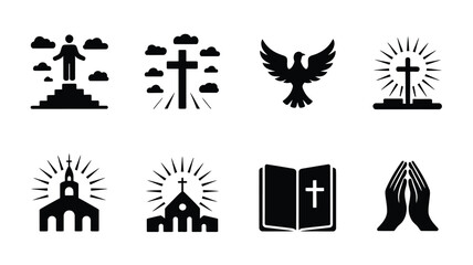 Fototapeta premium Structured grid of ascension day icons featuring religious symbols