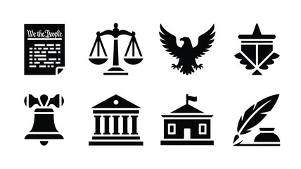 American government symbols and icons set including constitution scales eagle liberty bell and buildings © SabitaRani