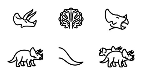 Dinosaur Icons Set, Triceratops Vector Graphics, Prehistoric Animal Line Art Collection © Robiul