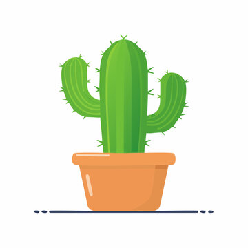 Green cactus in a terracotta pot, flat illustration