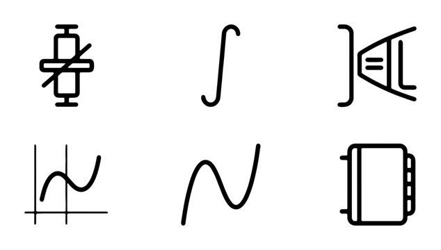 Math and Science Icons: Calculus, Graphs, Formulas, Symbols Vector Set