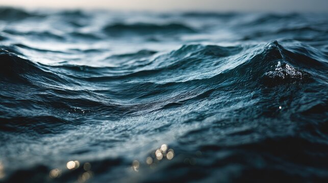 Close-up of ocean waves with detailed water textures and dynamic movement in deep blue sea during daytime