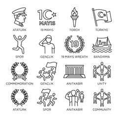 Fototapeta premium Illustrations commemorating May 19th national youth and sports day symbols Turkey