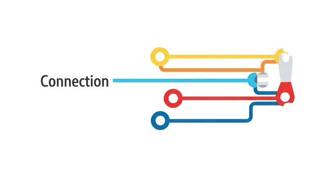 Abstract connection graphic with colorful paths and text