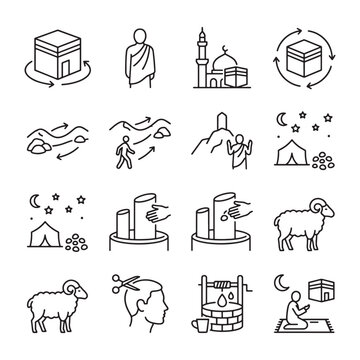 Islamic Religious Rituals and Symbols Illustrated Collection on Transparent Background