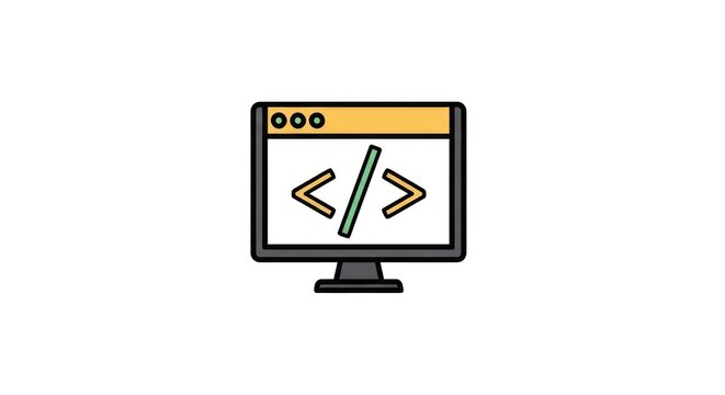 Computer monitor showing programming code brackets icon