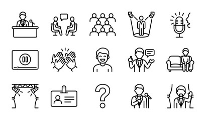Fototapeta premium Public Speaking Icons, Presentation Graphics, Audience Engagement, Event Icons, Communication Vector Set
