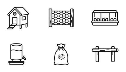 Chicken Coop Icons, Farm Equipment Vector Set, Poultry House and Feeder Graphics © Sifat