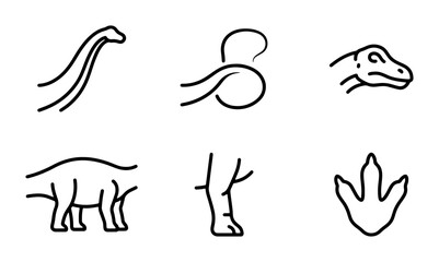 Dinosaur Icons, Prehistoric Animal Line Art, Jurassic Creature Vector Graphics, Paleontology Symbols © Sifat
