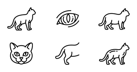 Fototapeta premium Cat Icons, Feline Vector Graphics, Pet Animal Line Art Set, Cute Kitten Illustrations