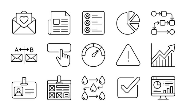 Business Icons Set: Analytics, Strategy, Workflow, and Communication Vector Graphics