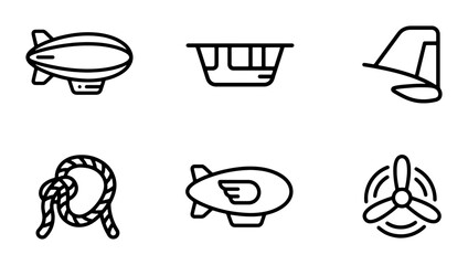 Airship Icons, Blimp Graphics, Zeppelin Symbols, Aviation Elements, Transport Icons, Vintage Aircraft Graphics © Arif