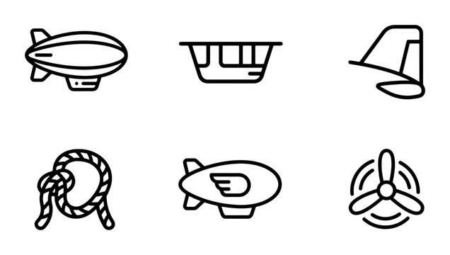 Airship Icons, Blimp Graphics, Zeppelin Symbols, Aviation Elements, Transport Icons, Vintage Aircraft Graphics