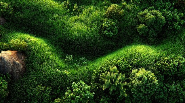 Vibrant Green Landscape with Dense Trees and Lush Grass in a Serene Natural Setting