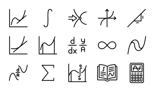 Mathematics Icons Set: Calculus, Algebra, Graphs, Symbols, Equations, Formulas, Education, Science