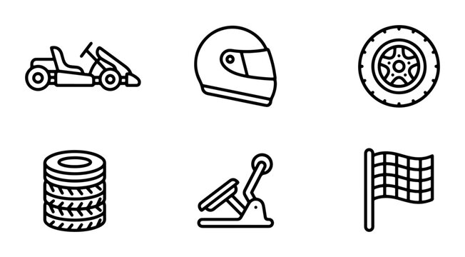 Go-Karting Icons Set, Racing Gear Vector Graphics, Motorsport Elements