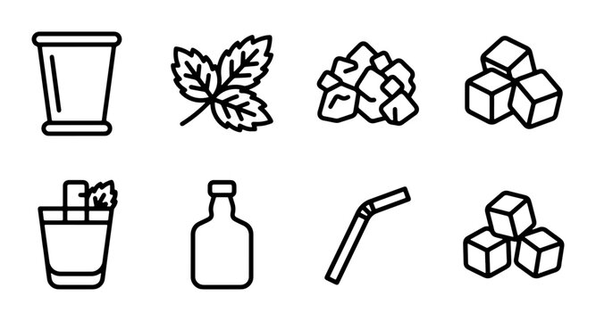 Cocktail Ingredients Icons, Bar Tools, Drink Elements