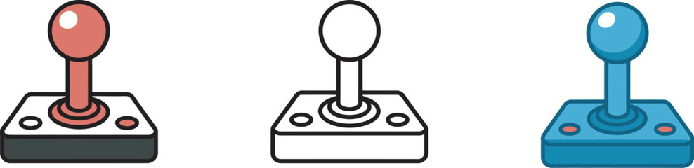 Arcade joystick icon play games text retro gaming symbols colorful cartoon hand drawn graphics vector illustration for classic arcade entertainment and gaming themed design projects. © Dalim 6