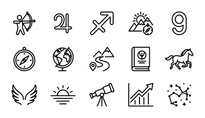 Astrology Zodiac Signs, Celestial Symbols, Navigation Icons, 15 Vector Elements Set © Akash