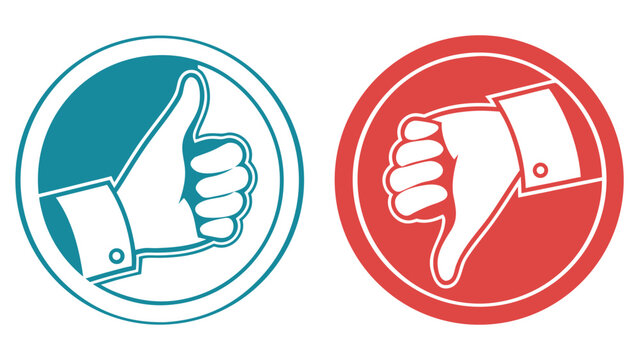 Thumbs up and thumbs down hand gesture icons in circular frames with thumbsup thumbsdown approval rejection feedback