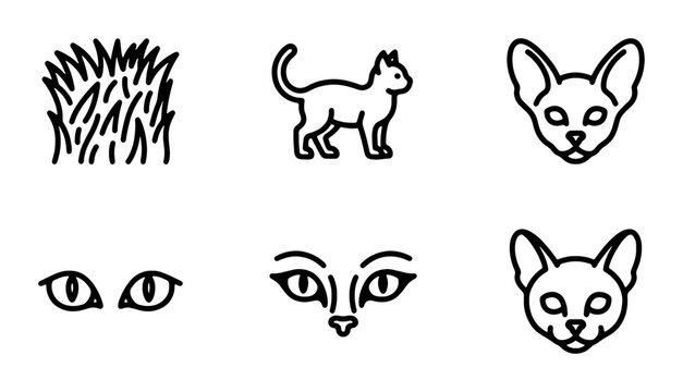 Simple Cat Icons, Pet Graphics, Feline Faces, Animal Vector Elements