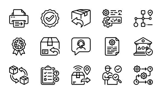 Logistics Icons Set: Delivery, Shipping, Quality Control, Workflow, and Support Icons