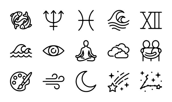 Astrology Zodiac Icons, Celestial Symbols, Spiritual Icons, 15 Vector Elements