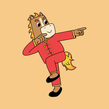 Cartoon Red Fire Horse Character in Traditional Chinese Costume